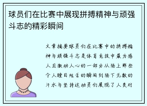 球员们在比赛中展现拼搏精神与顽强斗志的精彩瞬间